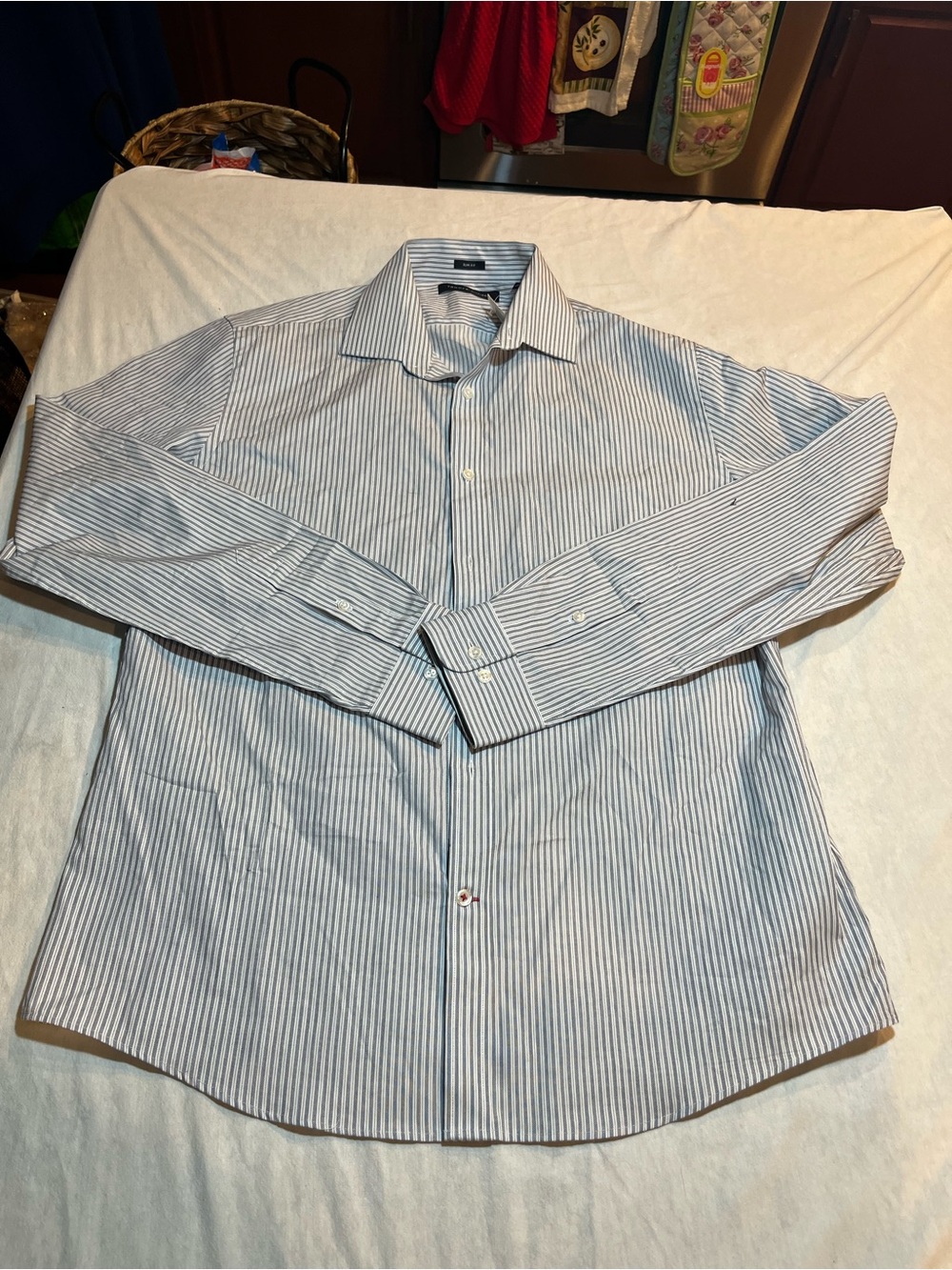 Men's Blue velvet  Stripe Dress Shirt - Classic Spread Collar size large